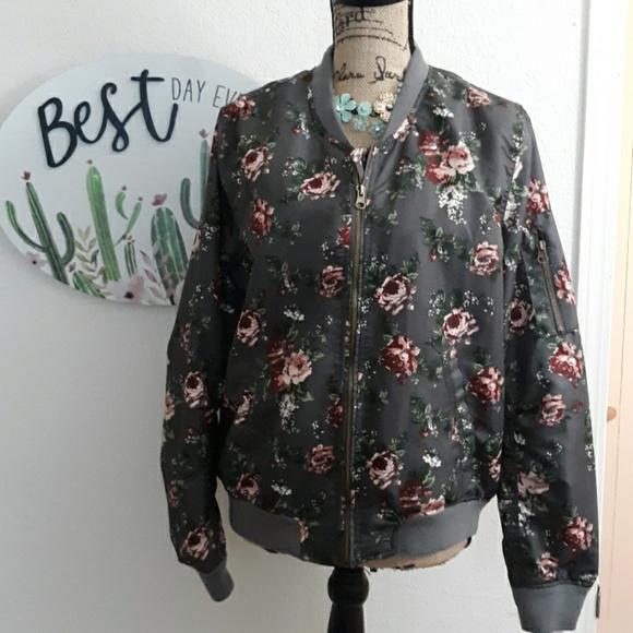 stella tweed Jackets & Blazers - Grey and pink floral bomber jacket